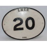 Original London & North Eastern Railway bridge plate – cast iron. “LNER 20", black on white example,