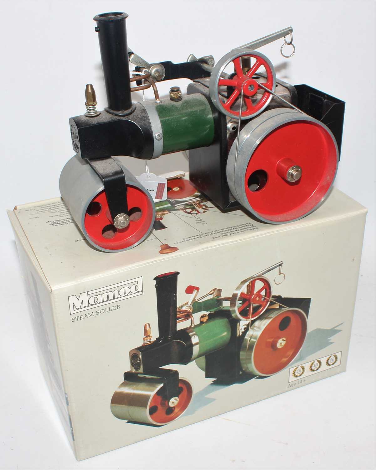 Mamod steam roller SR1A green body, white roof, red hubs, will benefit by cleaning (E-BE)