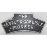Original alloy diesel locomotive sign to read "The Settle and Carlisle Pioneer", black painted