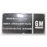 Original Alloy General Motors South African Electro-Motive Division sign, 15cm x 30cm