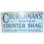 Advertising enamel sign CHURCHMANS NOTED COUNTER SHAG. IN PACKETS ONLY. THE BEST LASTS LONGEST. In