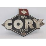 An original Alloy WM.Cory and Son Ltd Sign, with 2 fixing holes, requires cleaning Max Length 55cm x