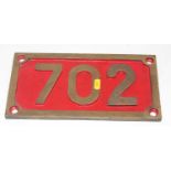 Railway Interest rectangular brass No.702 Sign, measurements 30cm x 16cm