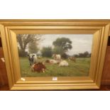 Early 20th century school - Pastoral scene with cattle, oil on board, 30 x 47cm Condition report: