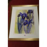 Julia Robinson - Pair; Irises, watercolours, each signed lower right, 54 x 36cm
