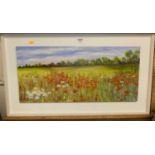 John Heywood - Chiltern Poppies, oil on board, 30 x 66cm