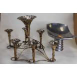 A silver plated seven trumpet table epergne, with foliate decoration, h.27cm; together with modern