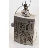 A modern earthenware table lamp, of slab form, inscribed with letters and numerals, h.44cm