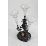 An early 20th century silver plated and glass table epergne, decorated with stylised foliage, h.