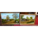 J Wilson Hepburn - Farmyard scene with livestock, oil on canvas, signed lower right, 60 x 90cm;