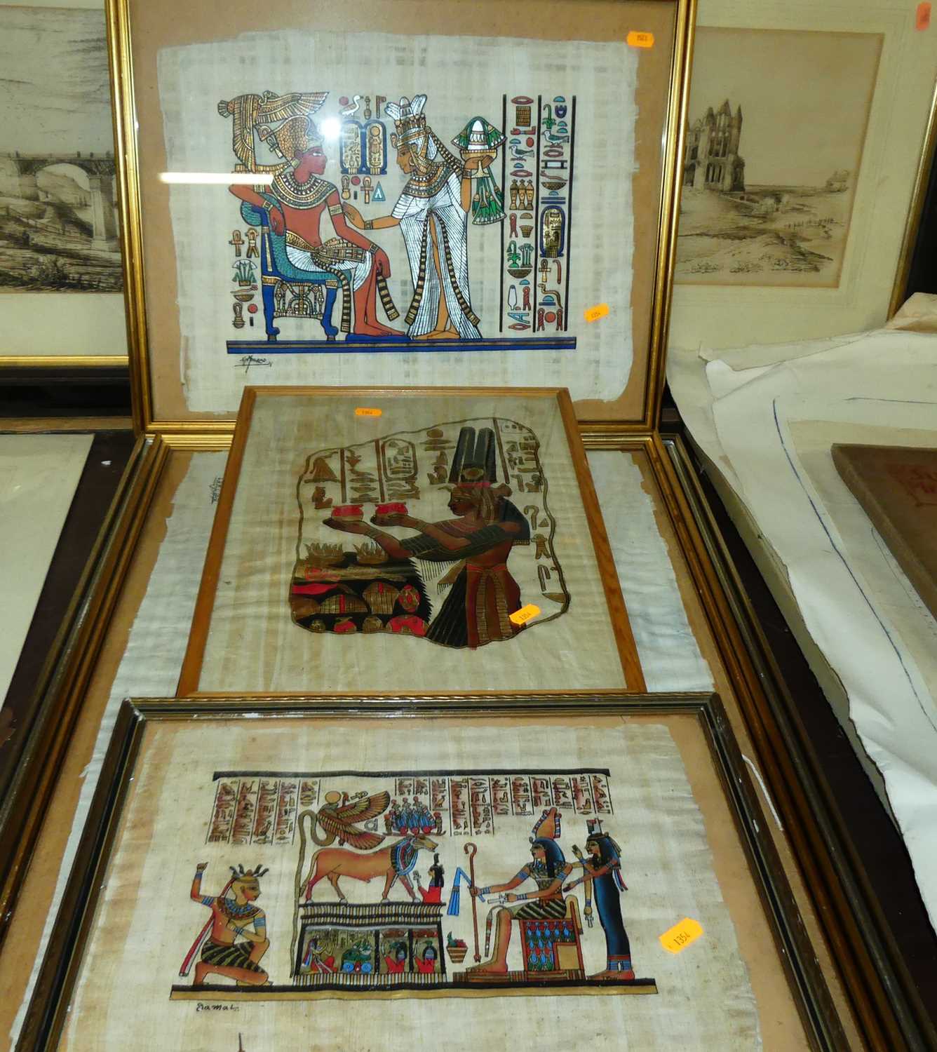 A collection of North African watercolours, some with hieroglyphics, all being tourist wares ( - Image 3 of 4