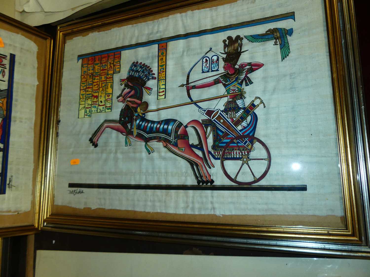 A collection of North African watercolours, some with hieroglyphics, all being tourist wares ( - Image 4 of 4