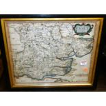 Robert Morden - Engraved and later hand-coloured county map of Essex, 35 x 42cm