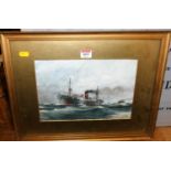 F W Hopper - Steamship Winkleigh heading out to sea, watercolour heightened in white, signed and