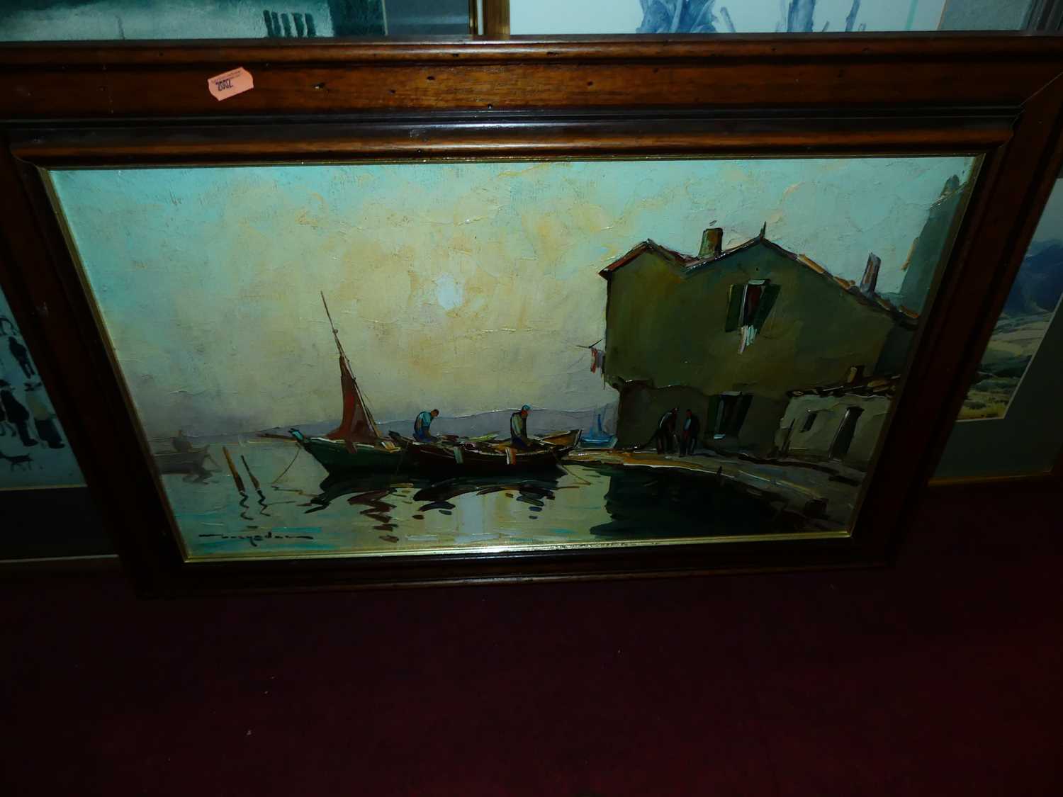 French school - Harbour scene, palette knife oil on canvas; W Heaton Cooper print; and other - Image 2 of 2