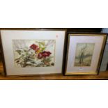 E J Johnston - The Home Frost Rains, watercolour, 29 x 19cm; and D Parsons - Roses, watercolour (2)