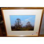 James Wright (1885-1947) - Rural landscape with lone dog-walker, acrylic, signed lower right, 24 x