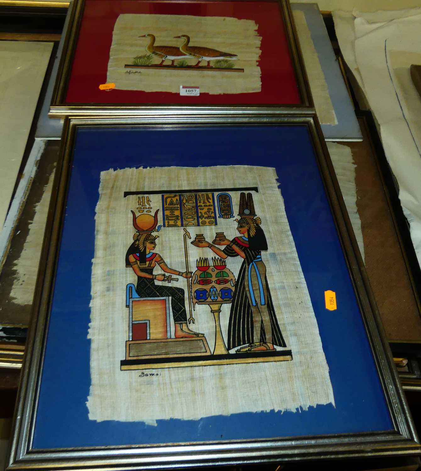 A collection of North African watercolours, some with hieroglyphics, all being tourist wares (