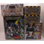 Six various boxed modern release plastic and battery-operated children's robots, to include an MGA