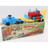 Lipkin Toys plastic boxed model of a Bulldozer with Antar Low Loader, housed in the original