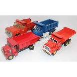 4 various loose tinplate Japanese and Tonka commercial vehicles, to include Tonka Tipper Truck in