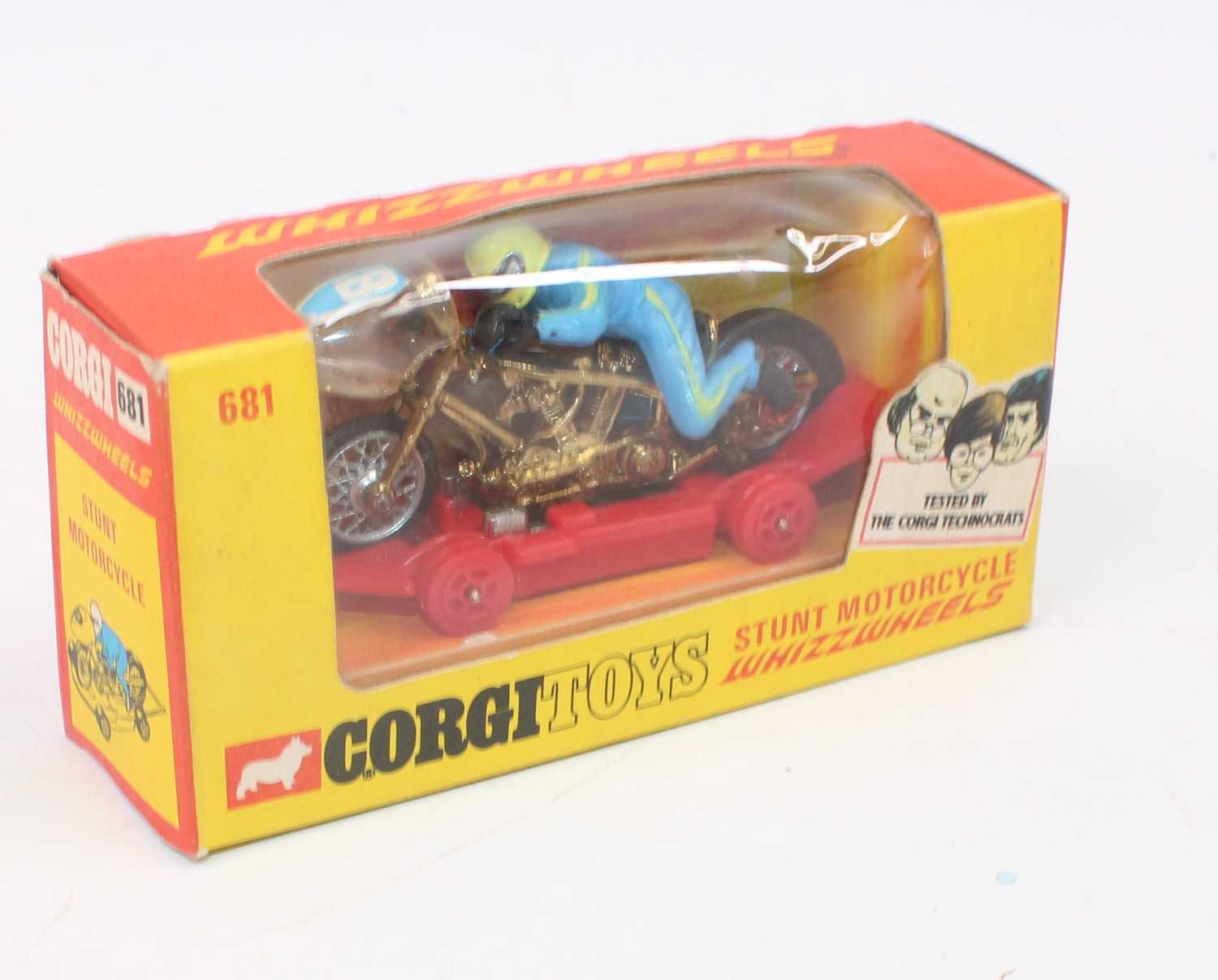Corgi Toys Whizzwheels 681, Stunt Motorbike complete with batman sticker still on rider in mint