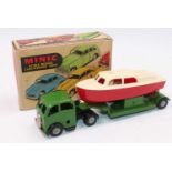 Triang Minic, Clockwork Mechanical Horse and Trailer with 6" Cruiser, green cab and trailer, with
