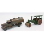 Triang Minic Tinplate and Clockwork Group, 2 examples to include Military Tanker and Road Roller