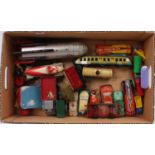 An interesting group of tinplate and plastic toys and miniatures, to include Triang Minic No.33M