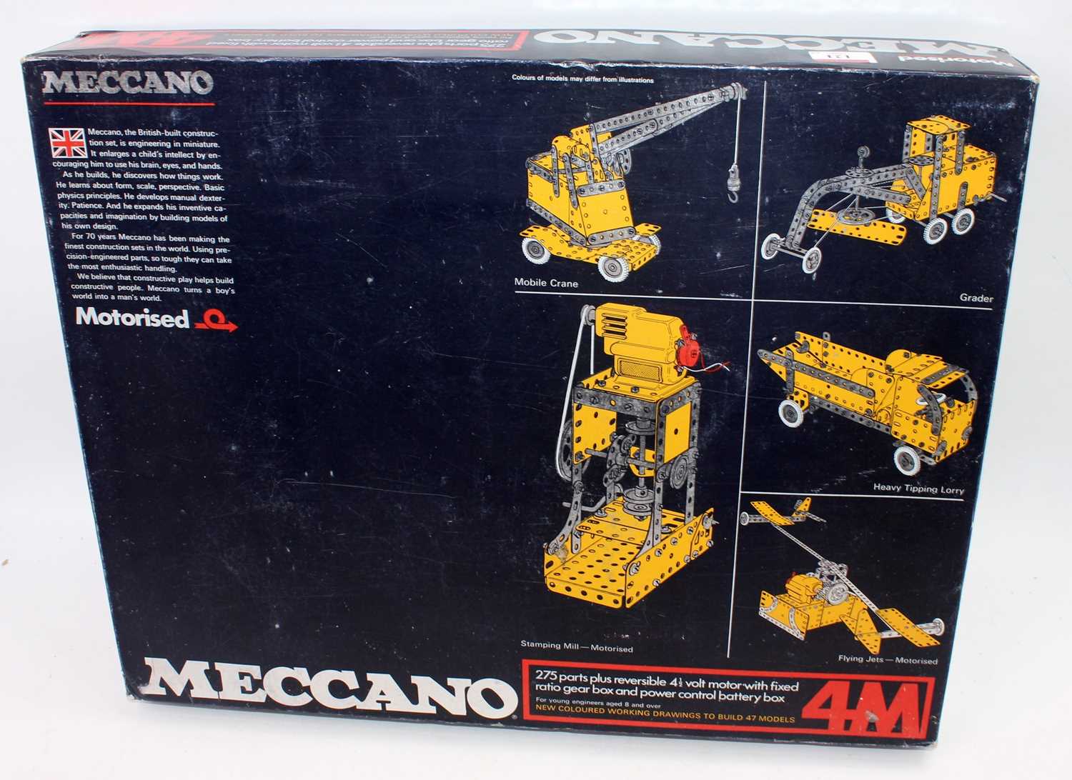 A Meccano boxed motorised construction kit group, two examples being a No.4M and No.5 gift set, both