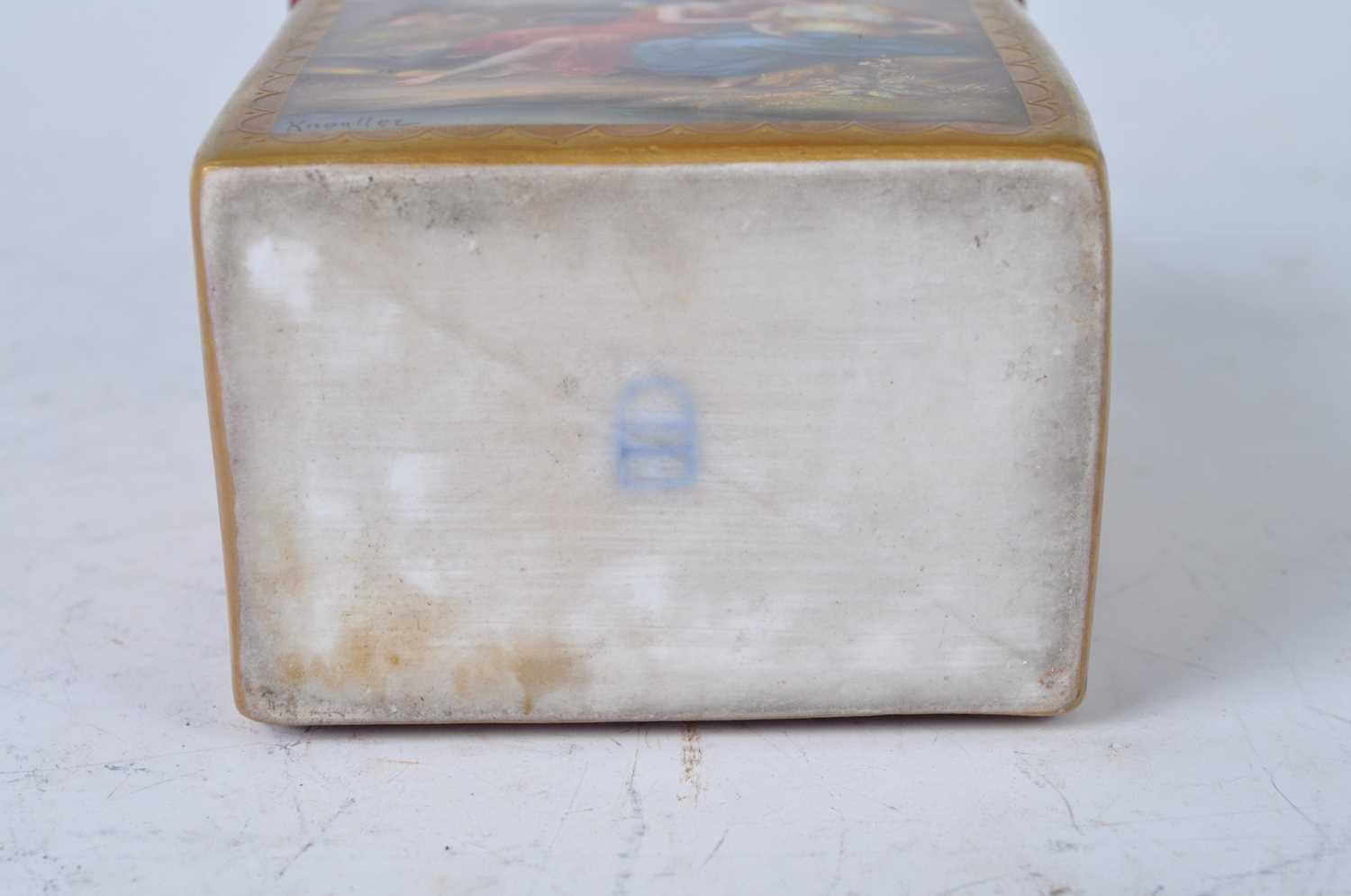 A late 19th century Vienna porcelain tea canister and cover, the obverse painted with a classical - Image 4 of 6