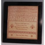 An early Victorian alphabet, number and verse embroidery sampler, by Mary Ann Baker, dated 1843,