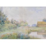 William Fraser Garden (1856-1921) - Farmyard scene with haystack and pond, watercolour, signed and