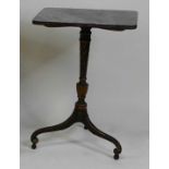 A late Georgian pedestal occasional table, having a fixed grey marble top to a parcel gilt and green