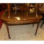 A George III mahogany double D-end dining table (later adapted), having two extra leaves, plain