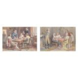 Goodwin Kilburne (1839-1924) - Pair; The Card School, watercolours, each signed with monogram