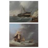 19th century continental school - Pair: Maritime scenes with sailing boats in trouble off the