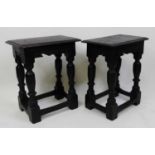A pair of 19th century oak joint stools, the tops each having a moulded edge and shaped frieze,