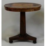 A William IV rosewood pedestal occasional table, the circular fixed top with centre satinwood four-