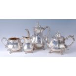 An early Victorian Scottish silver three-piece tea service, comprising a teapot, milk jug and a twin