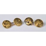 A pair of Japanese Meiji period Komai cufflinks, on yellow metal links, dia.14mm