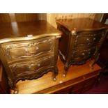 A pair of contemporary French style gilt spray-painted serpentine front two drawer bedside chests,