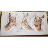 Ryan - Boxing hares, acrylic on canvas, signed lower right, 50 x 100cm