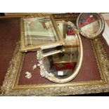A gilt composition framed and floral mounted easel dressing table mirror, 37 x 24cm; two other