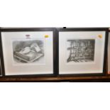 Lillias August (contemporary) - Pair; Shield & Pendant, and Old Boilers, monochrome lithographs,