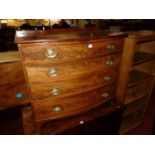 An early 19th century mahogany low bowfront chest of four long graduated drawers, width 94cm