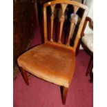 A set of four 19th century elm Sheraton style provincial dining chairs, each having upholstered