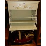 A contemporary painted shoe cupboard, with single upper drawer and twin hinged compartments, w.60cm;