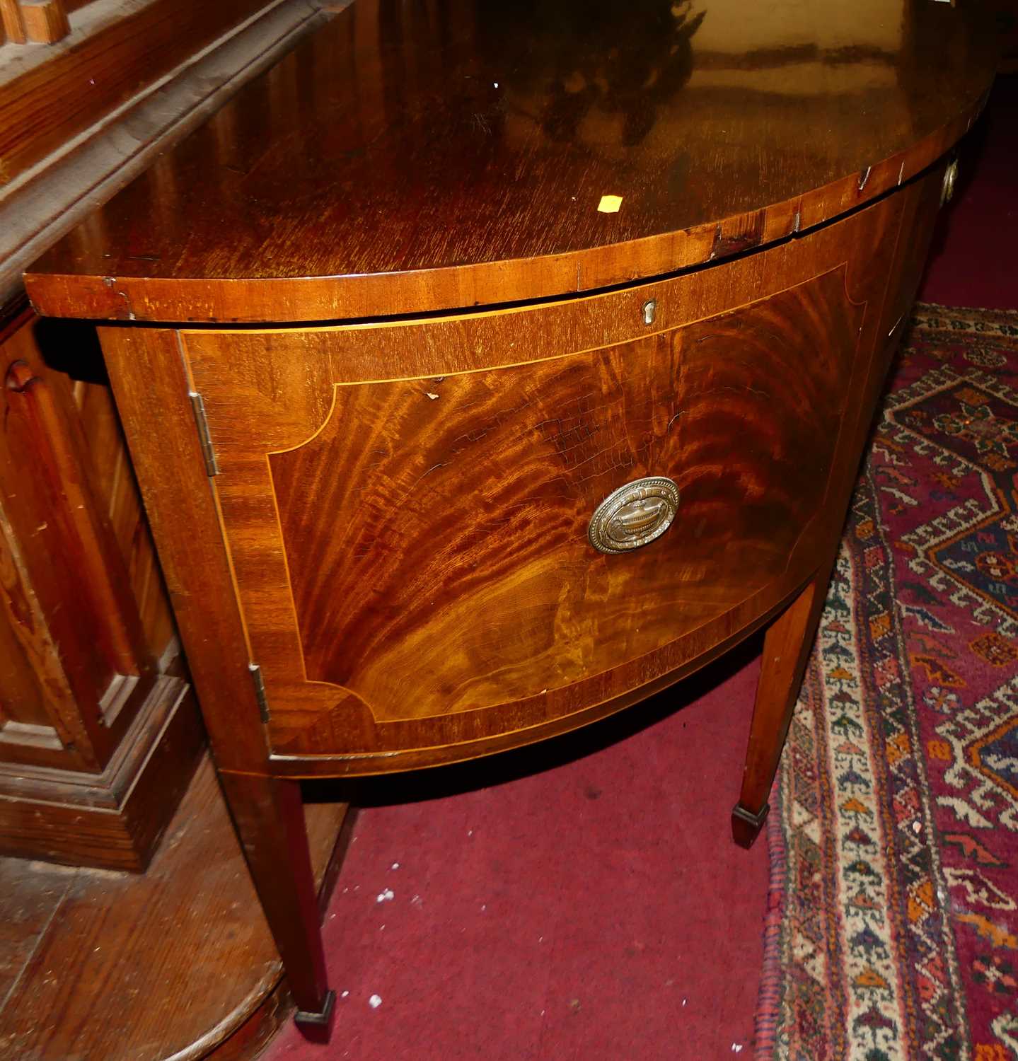 A 19th century mahogany demi-lune sideboard, having single central drawer flanked by cupboard doors, - Image 5 of 5