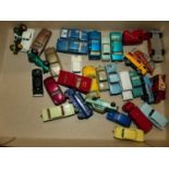 One small tray of loose play-worn matchbox models some repainted, lot includes a 46 Mercedes 300se